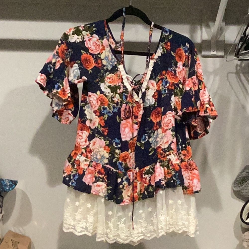 Umgee Blue and Pink Blouse Vibrant and Stylish